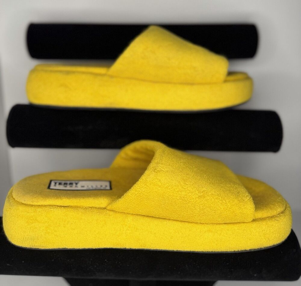 Terry Simon Miller Sz EUR 39 US 6.5 Yellow  Platform Wedge Open Toe Slide Sandal - Picture 4 of 7